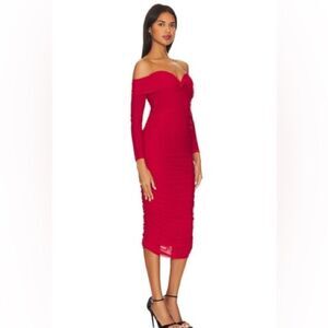 Bardot Helena Midi Mesh Dress in Fire Red